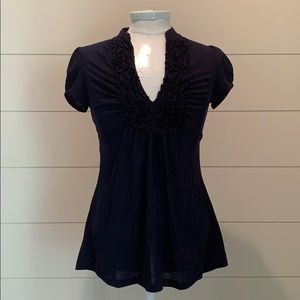 Navy Ruffled Top